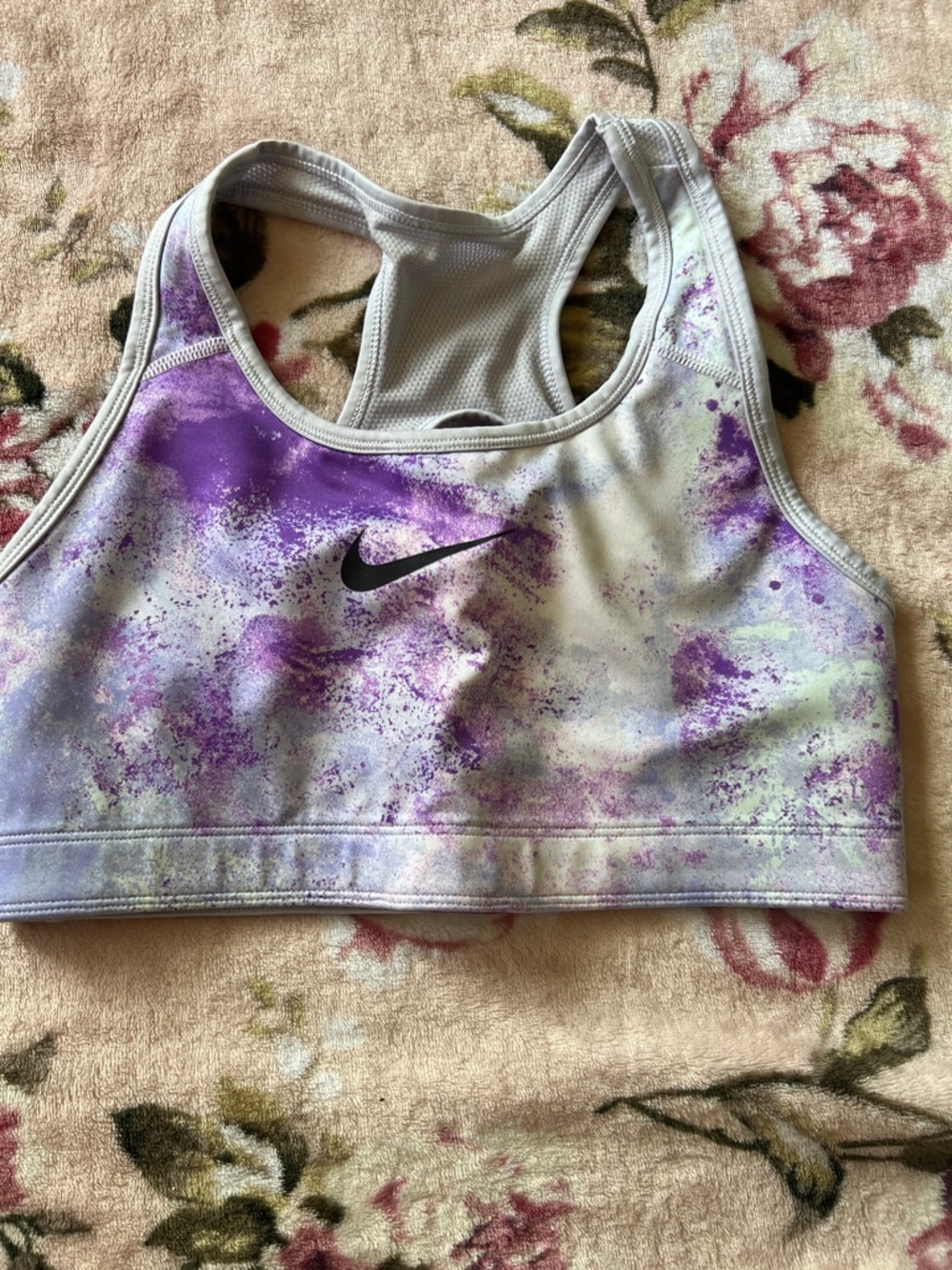 Nike Light Gray Sports Bra with Purple Center Stripe REVERSIBLE